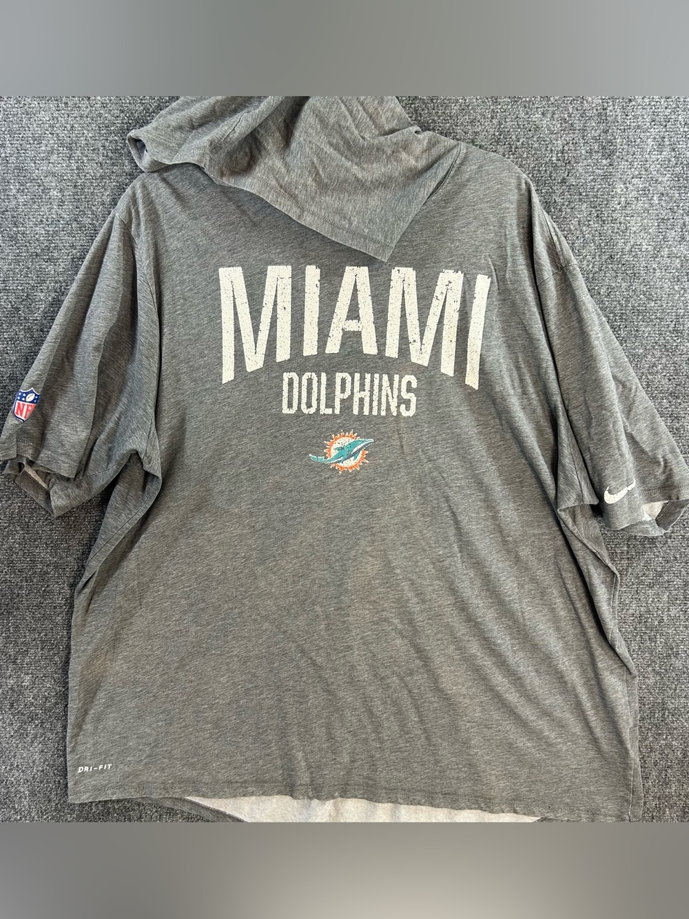 Nike Miami Dolphins Hooded Shirt 2XL Gray Short Sleeve Dri-Fit On Field Apparel